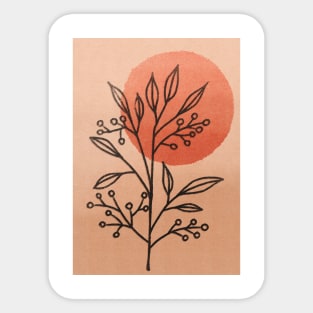 Neutral Boho Art Print, with moon and plant Sticker